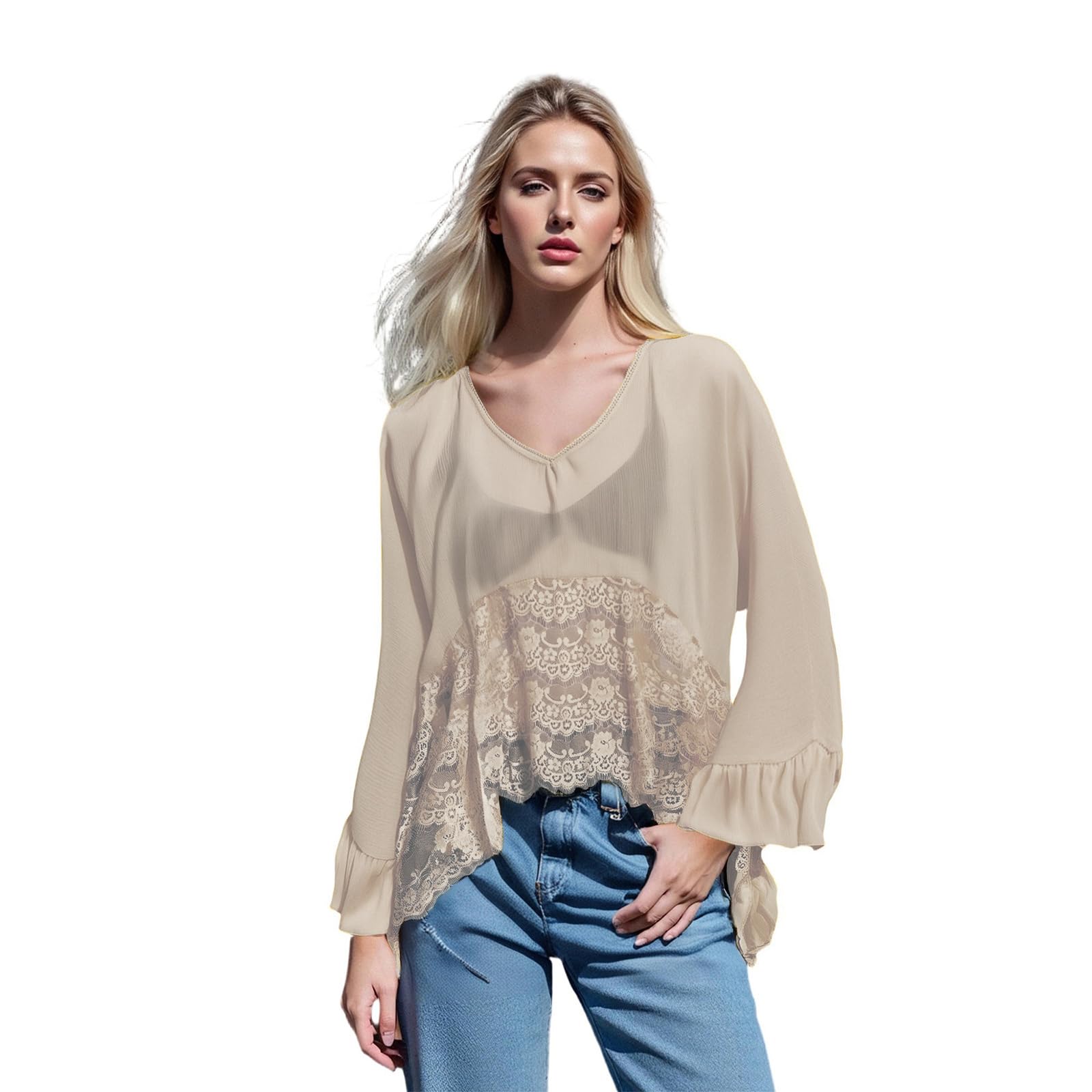 Women Y2k Lightweight Poncho Top Sheer Scarf Sexy Chiffon Mesh Cape Flowy Shirt-image-18