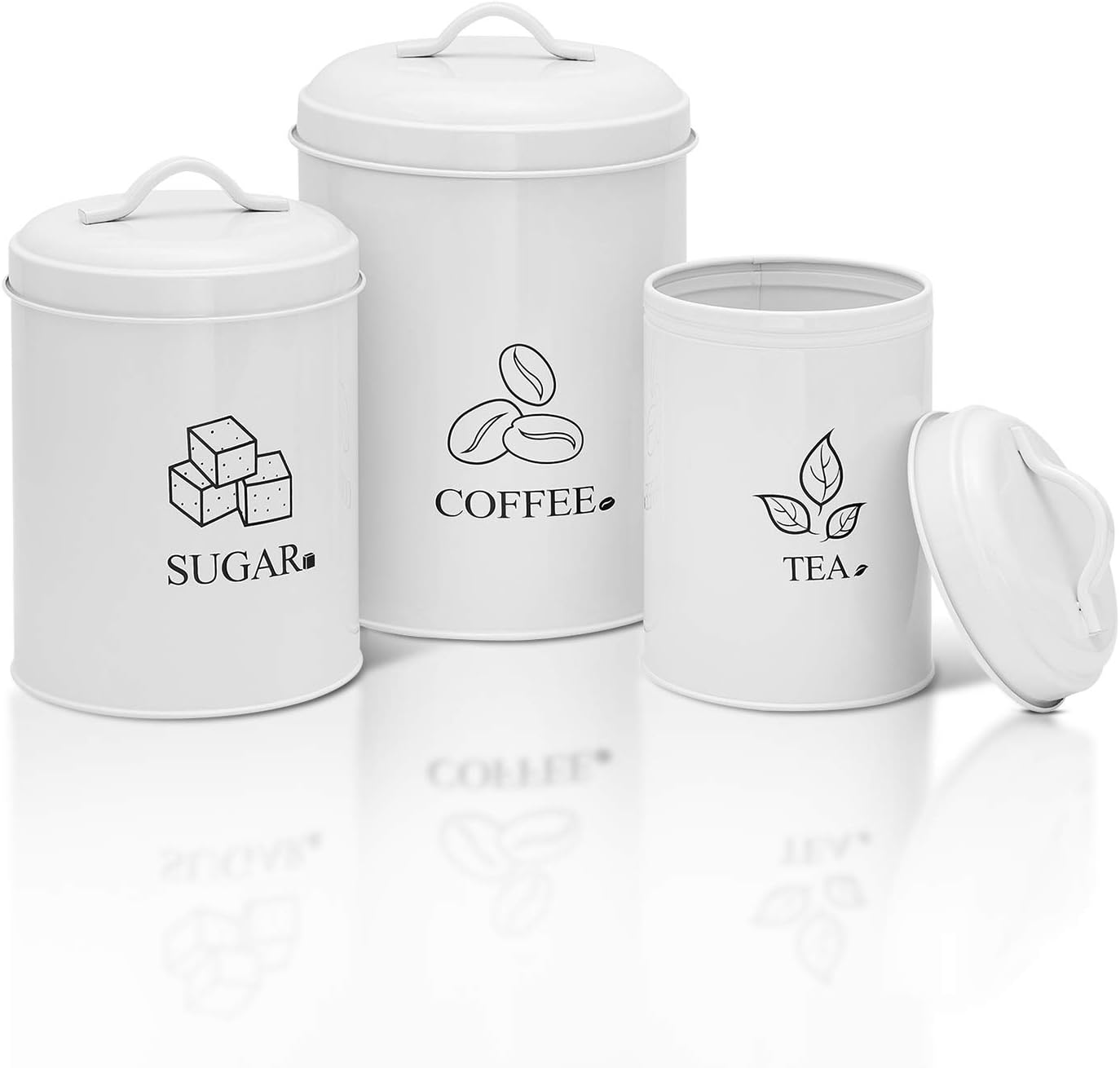 G.a HOMEFAVOR Set of 3 Tea Coffee and Sugar Storage Canister Jars, Airtight Metal Kitchen