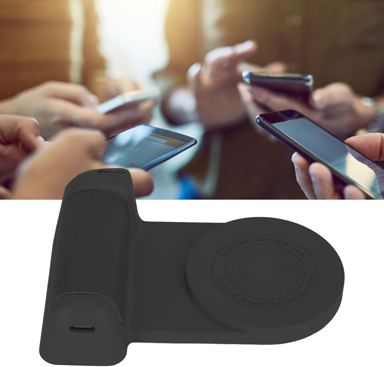 Magnetic Camera Handle Bluetooth Bracket, Smartphone Handle Photo Holder Bluetooth Remote Control for for All Phones Video Vlog (Black)