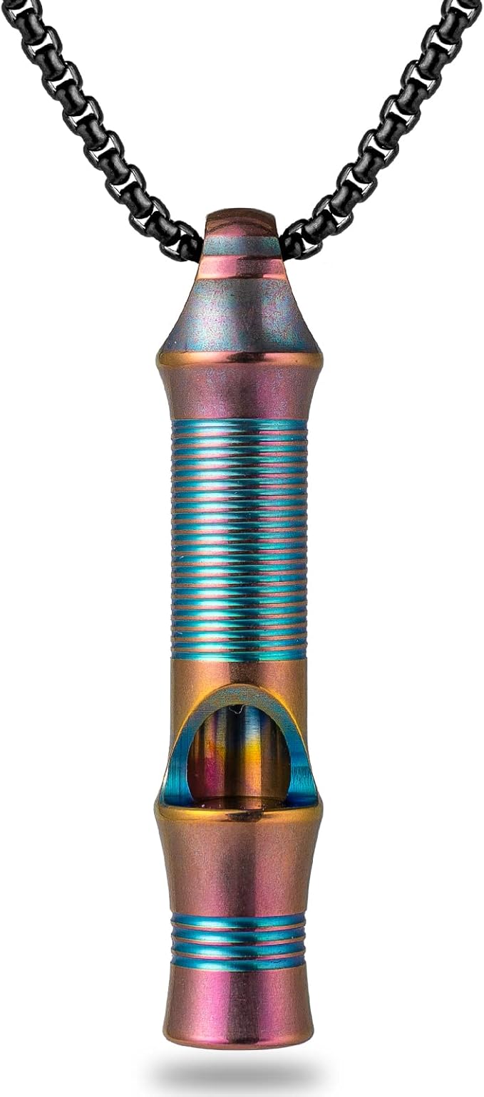 TISUR Titanium Emergency Keychain Necklace Whistle,EDC Safety Whistles
