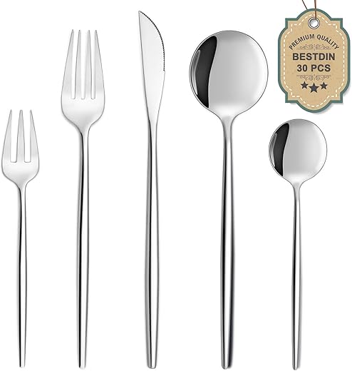 Bestdin - Set di posate per 6 persone, 30 pezzi in acciaio...