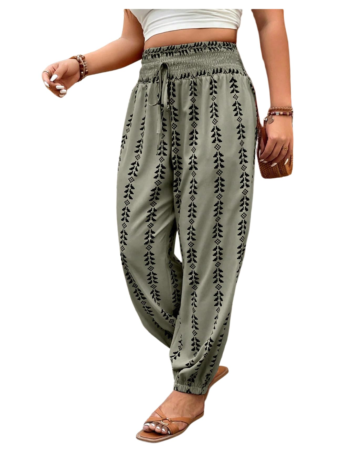 SHENHE Womens Plus Size Print High Waist Boho Palazzo Hippie Casual Lounge Pant