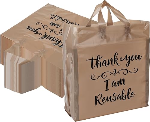 500 bolsas de compras con asas de 12 x 6.75 x 14 pulgadas, bolsas de plástico reutilizables de color marrón a granel de 2 mil, bolsa de regalo de