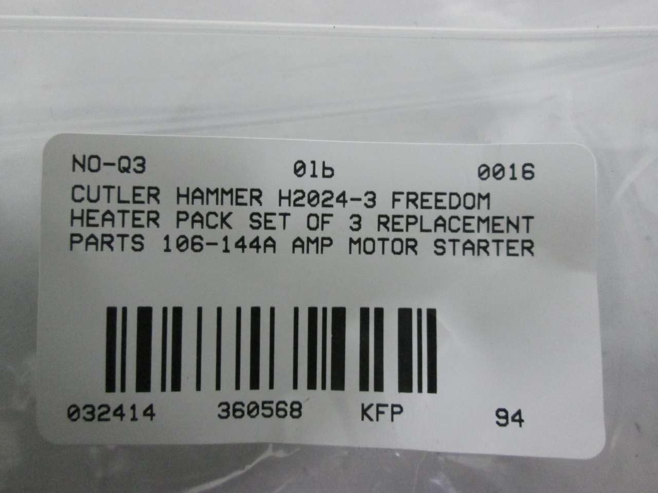 NEW CUTLER HAMMER H2024-3 FREEDOM HEATER PACK SET OF 3 106-144A STARTER D360568