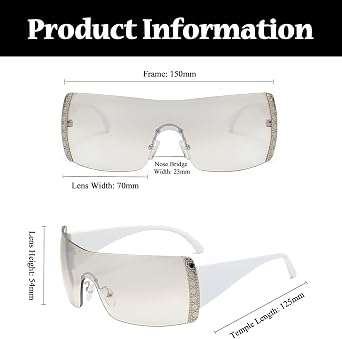 LJCZKA Retro Square Sunglasses for Women Rimless Oversized y2k Rimless Sunglasses One Piece Shades UV400 Protection