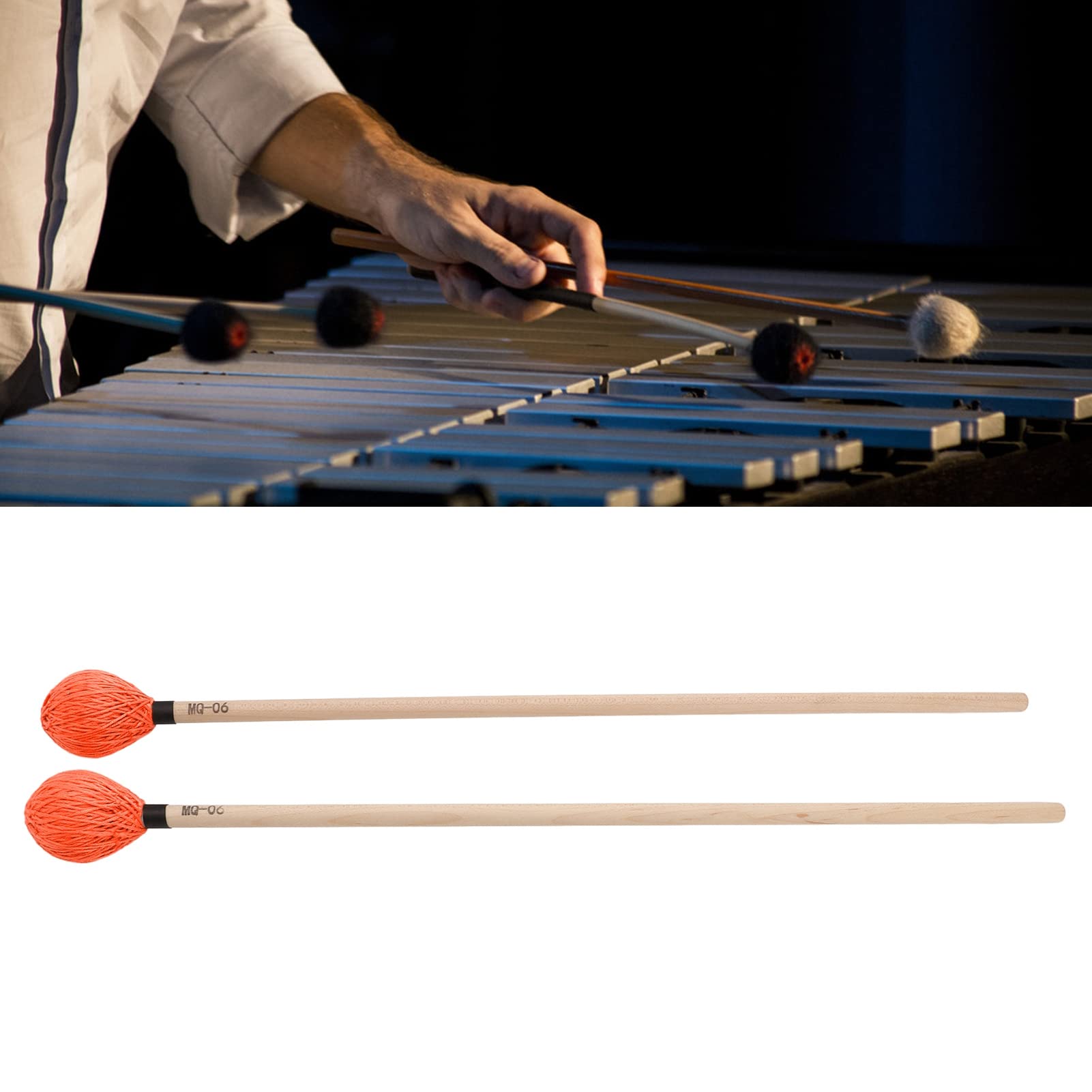 1 Paio di Bacchette per Marimba con Testa in Filato Medio Duro con Manici in Acero Bacchette per Vibrofono a Percussione Bacchette per Batteria in Filato MQ‑06(arancia)