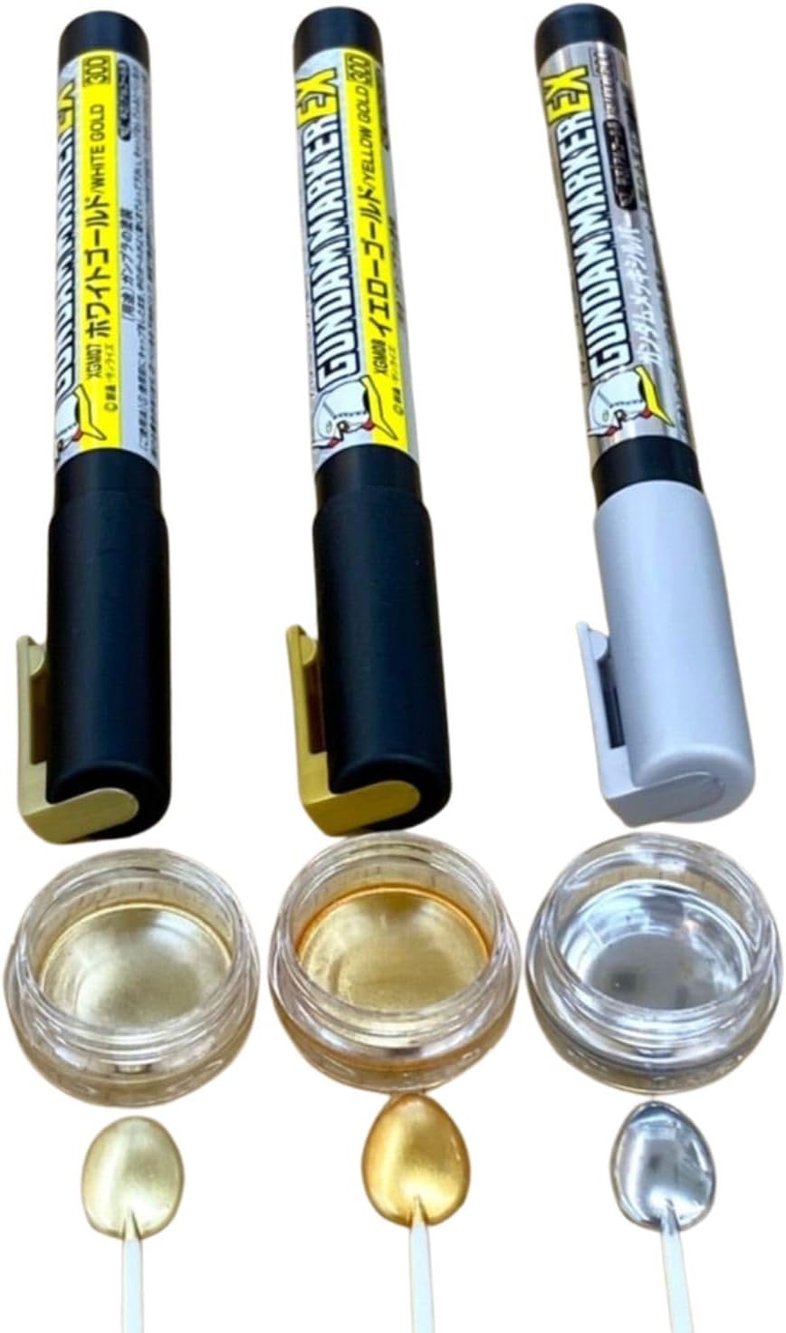 GSI Creos Gundam Marker EX Chrome Silver, White Gold, Yellow Gold 3-Marker Set XGMS100 & Sticky Note Set　XGM100,XGM07,XGM08 Paint for Plastic Models