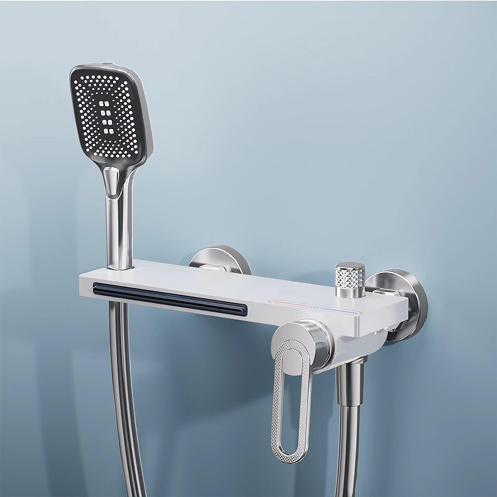 SBCGFY Wall Mounted Waterfall Bath Tap With Shower Attachment - Chrome & White Bathroom Mixer Taps For Tub Filler - Stylish Shower Faucet For Modern Bathrooms,Chrome+White