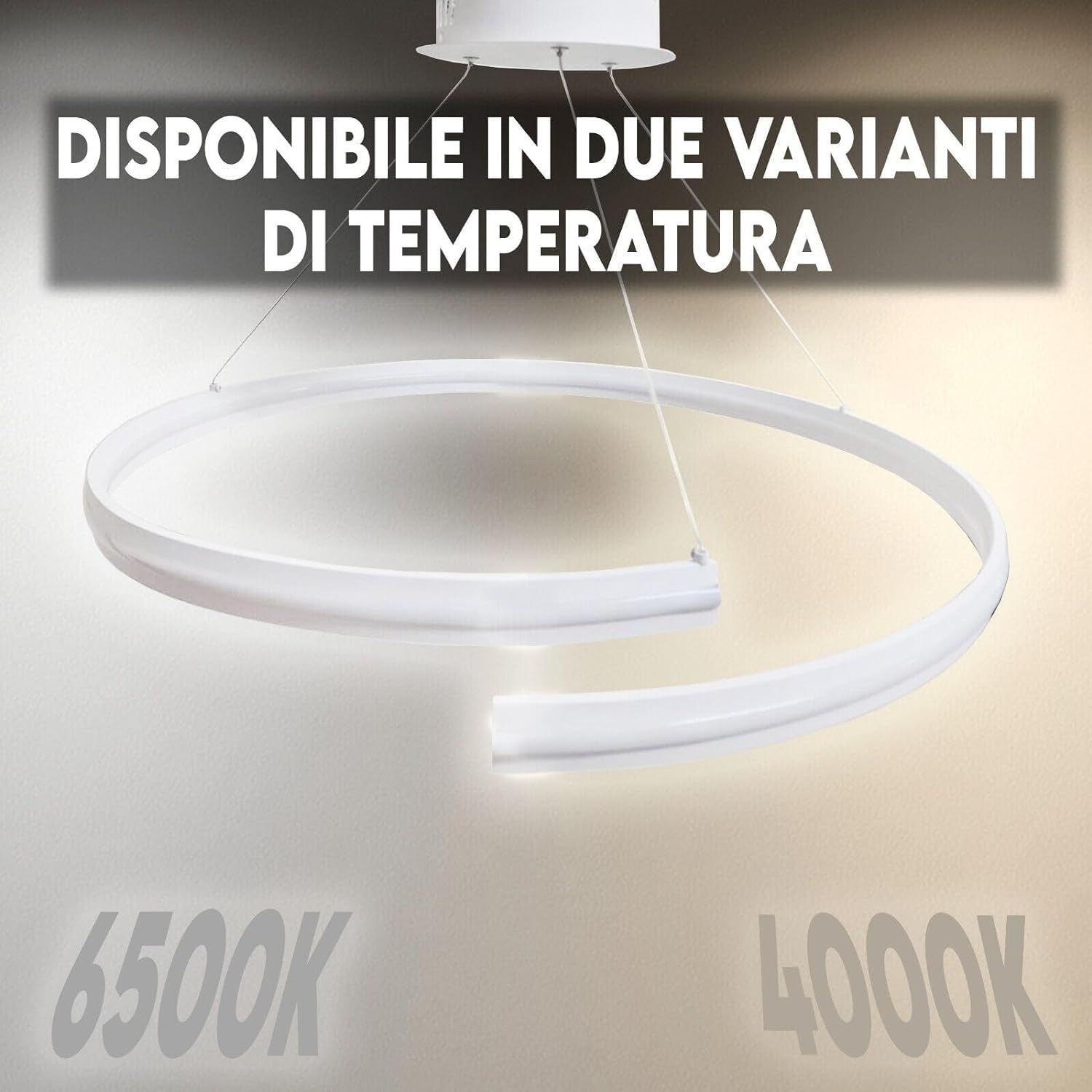 MAKA Lampadario a Sospensione Moderno LED | Lampadario Sospeso per Camera da Letto, Soggiorno Moderno a Spirale | 100W 11000 Lumen | Luce Fredda 6500K| Diametro 74 cm
