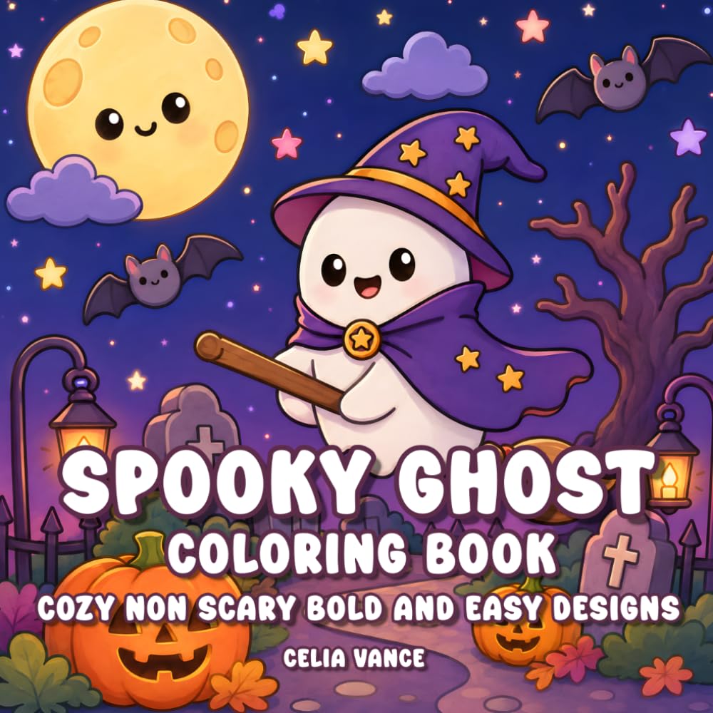 Spooky Ghost Coloring Book: Cozy Halloween Non Scary Bold and Easy Designs Relaxation for Kids and Teens (Spooky Halloween)