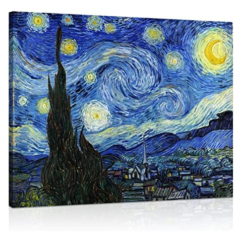 1 KINGO Van Gogh Canvas Wall Art: Starry Night Landscape Painting Picture Reproduction Room Decor - Famous Art Prints Extra Large Modern Artwork Framed Poster Bedroom Home Decoration 24" x 30" Cover