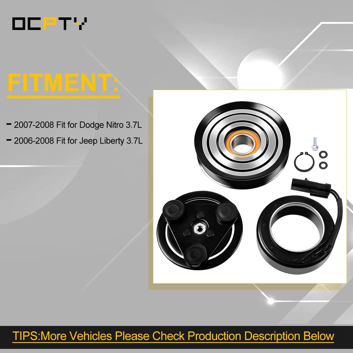OCPTY AC Compressor Clutch for 2006-2008 for Dodge Nitro 3.7L for Jeep Liberty 3.7L 55111400AA 55111400AB 55111400AC 5512281 68184 638971 CO 10900C R5111400AG