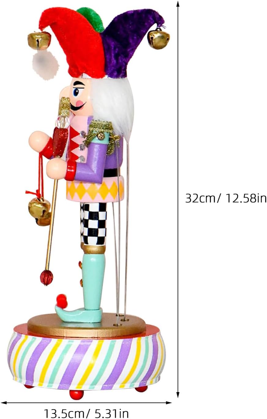 Sosoport Classic Nutcracker Music Box Round Wooden Base, Christmas Nutcracker Soldier Figurine Desktop Ornament for Holiday Home and Office Decor