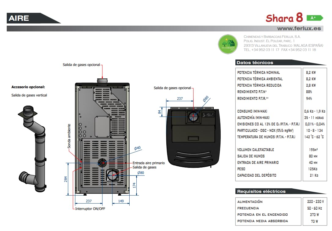 BRICOSOL ESTUFA DE PELLETS SHARA 8 MARRON VINTAGE DE FERLUX
