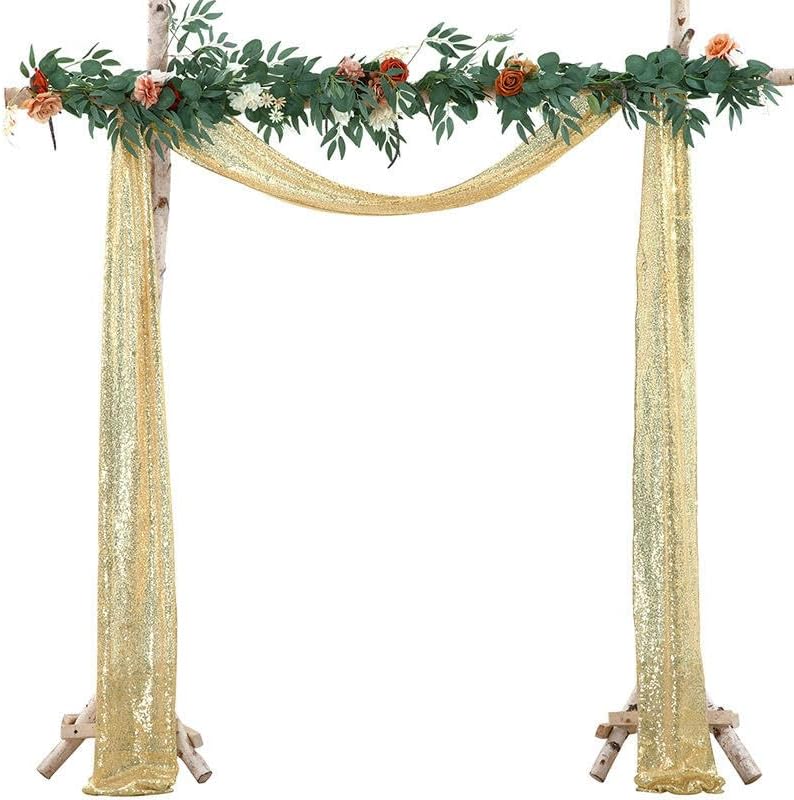 KeuLen Wedding Arch Draping Fabric,30 * 600CM 2PCS Pearl Chiffon Gold Wedding Arch Draping Fabric Chiffon Arch Drapes for Party Outdoor Wedding Table Runner Sheer Curtain (Color : Light Gold)