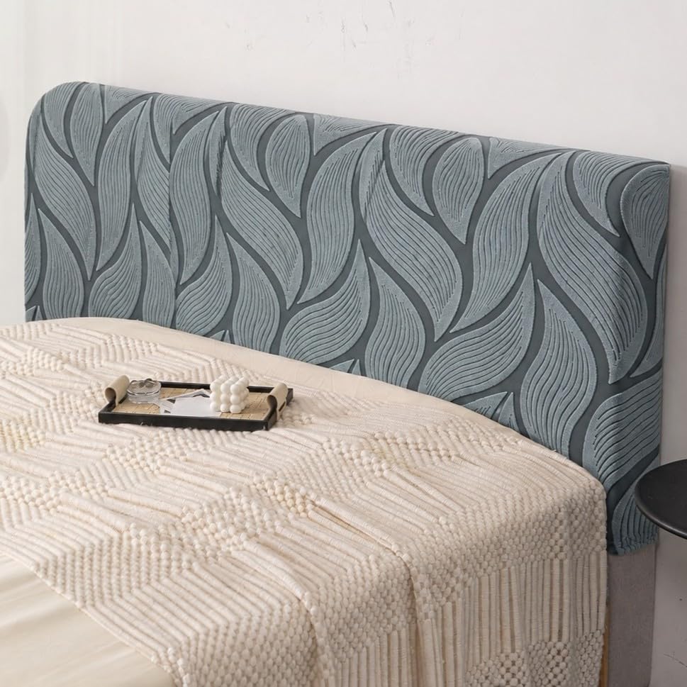 Image of HOMETHREADS Stretchable Velvet Headboard Cover | Soft, Dust-Proof & Wrinkle-Resistant Bed Back Protector | Fits Leather, Wooden & Fabric Bedsides | for 3ft to 3.5ft Beds (Grey Dark Grey, 90x65Cm)