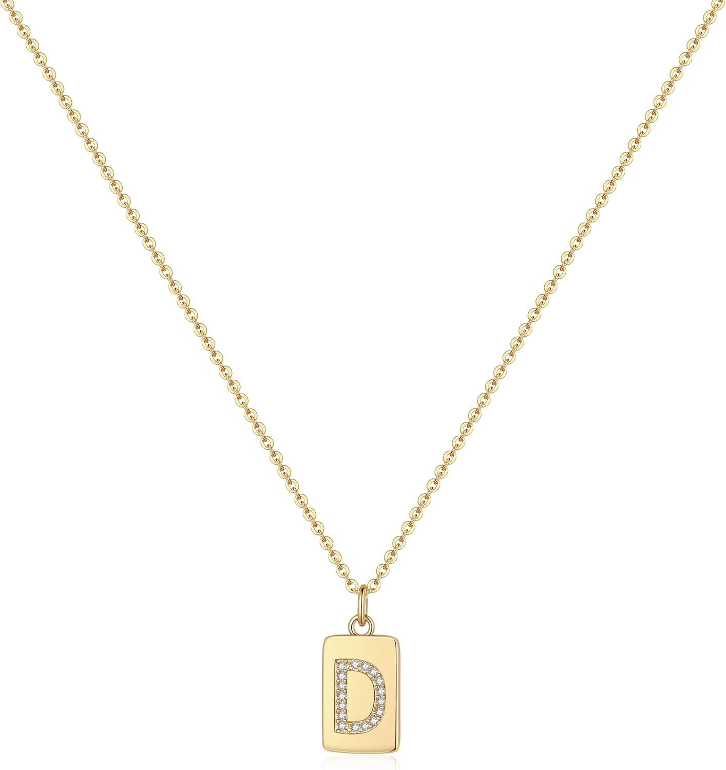 Pencros Gold Initial Necklaces for Women, 14K Gold Plated Letter Necklace Tiny A-Z Pendant Necklace Personalized Initial Tag Pendant Necklace for Women Trendy Gold Jewelry