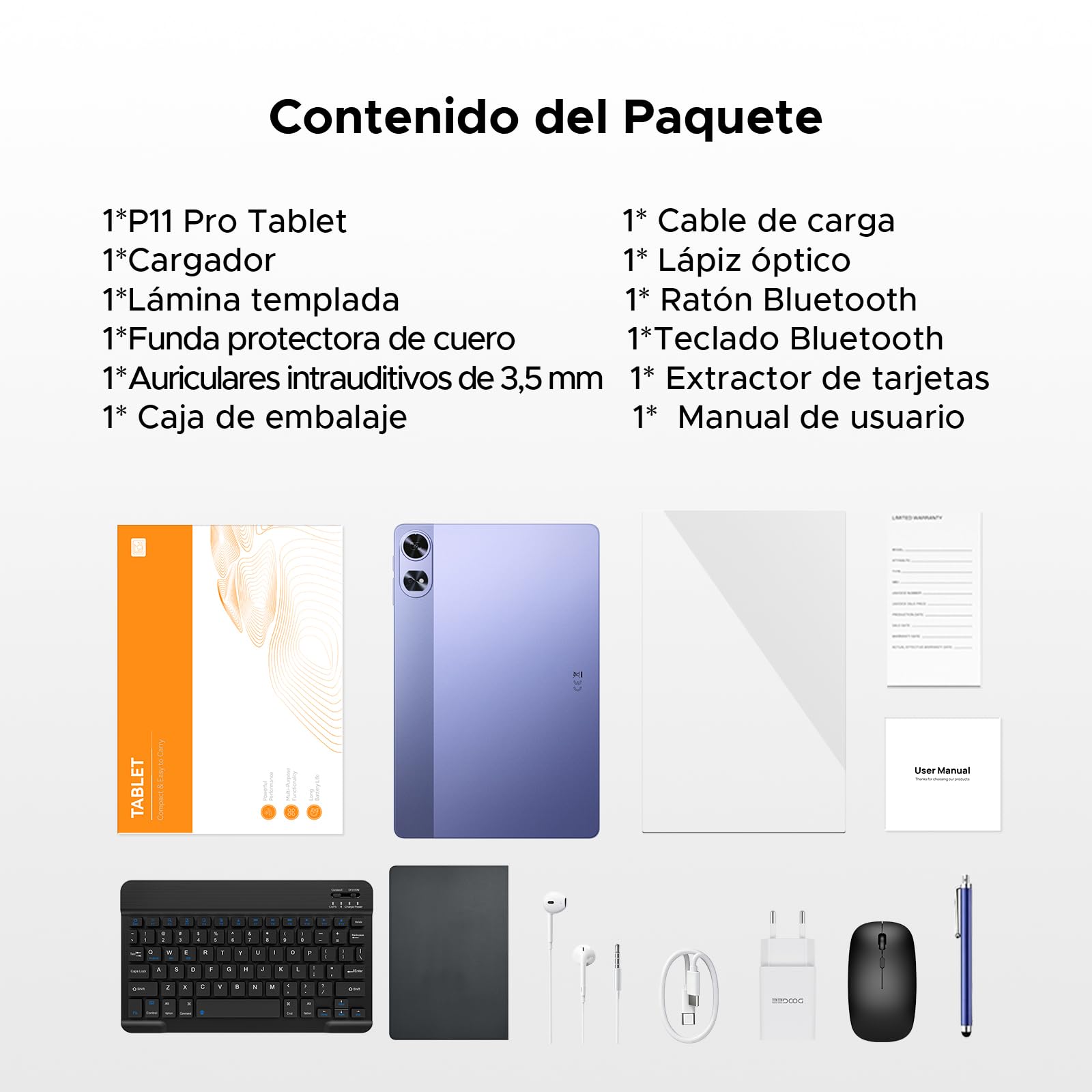 P11 Pro Tablet 11 Pulgadas with Android 16 & Gemini AI, 48GB RAM+128GB ROM/2TB, 8800mAh/18W, Octa-Core T7250, 90Hz, 5MP+13MP, 3.5mm Jack, GPS, Face ID,OTG,5G WiFi, Tablet con Teclado y Lapiz, Morado