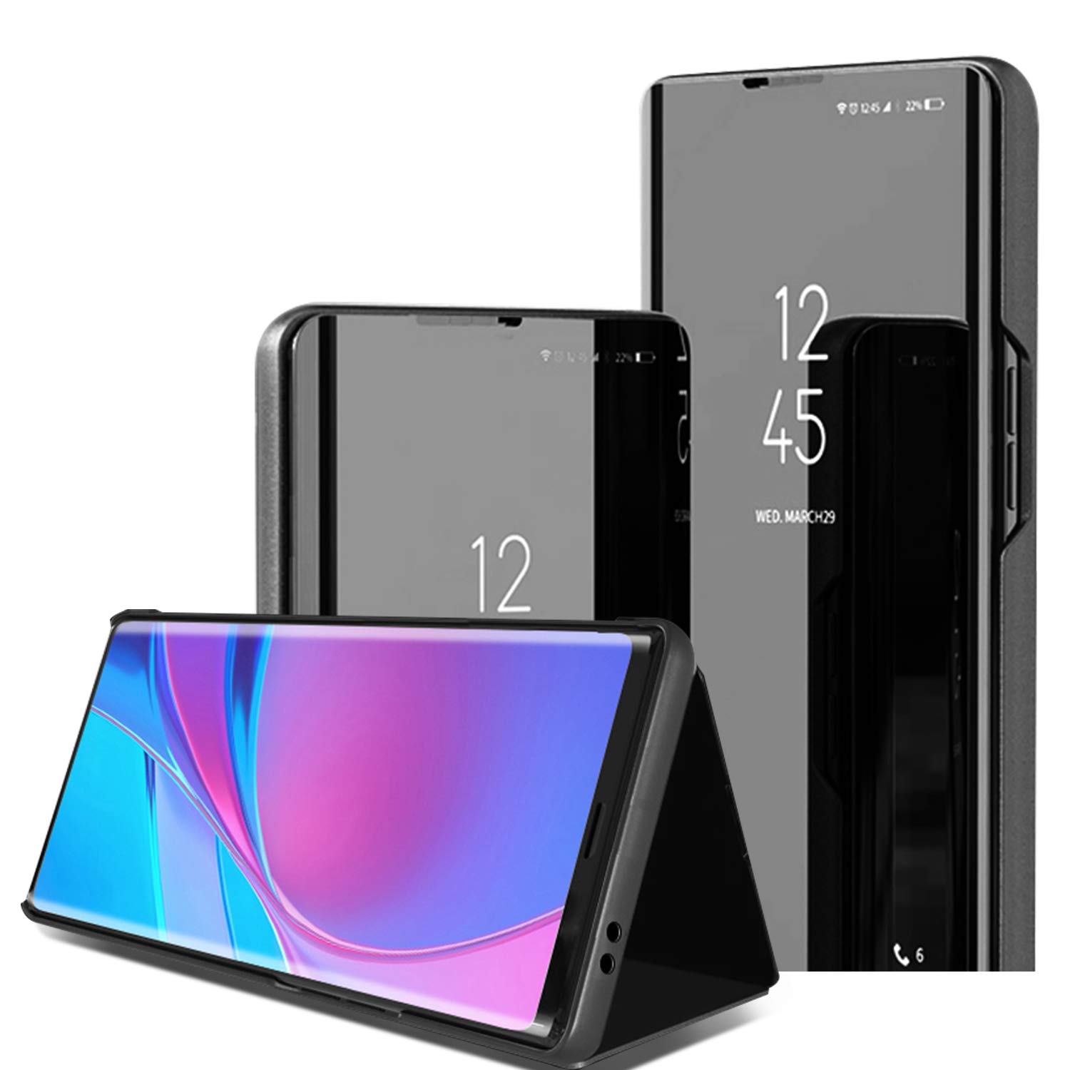 Galaxy S21+ Plus Case, Translucent View Window Mirror Makeup Electroplate Plating Stand Full Body Protective Flip Folio Cover for Samsung Galaxy S21+ Plus, Black