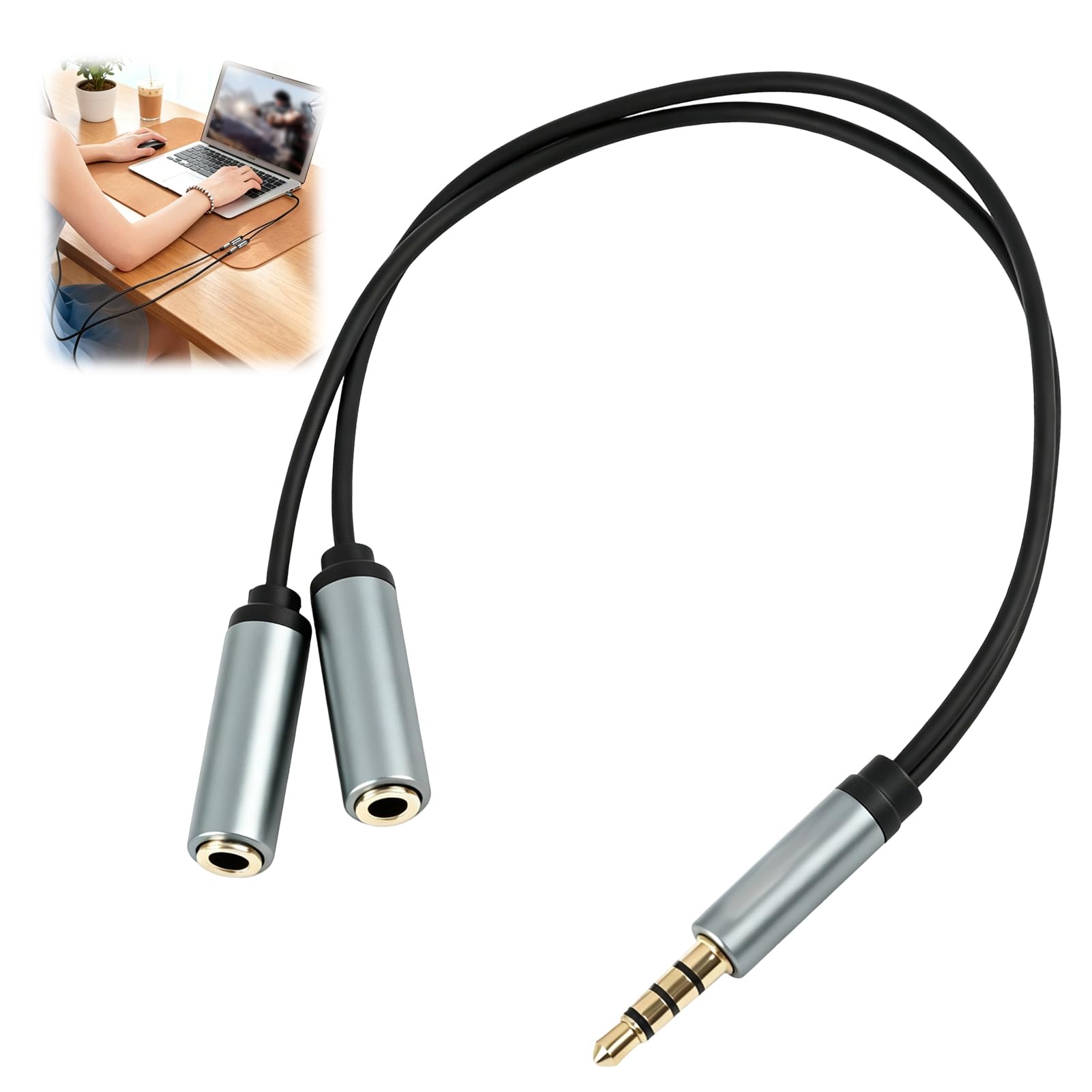 Splitter per jack audio da 3,5 mm, adattatore da jack audio maschio da 3.5 mm a doppio jack audio femmina da 3,5 mm, splitter audio e microfono per cuffie da gioco, PS4, Xbox, PC, tablet, smartphone