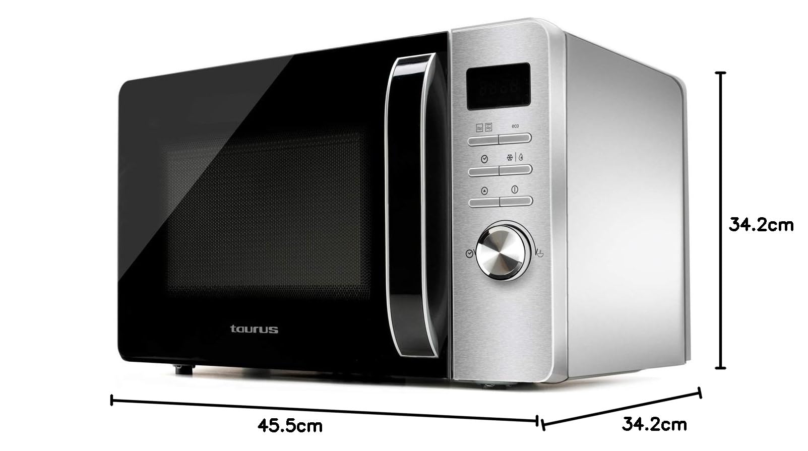 Taurus Fastwave 23 Digital - Micro-ondes 800W, 23L, Fonction grill 900W, Mode ECO, Décongélation, Multicook, QuickStart, Programmable, Auto-clean, Revêtement Shiny&Clean, 99min, Inox