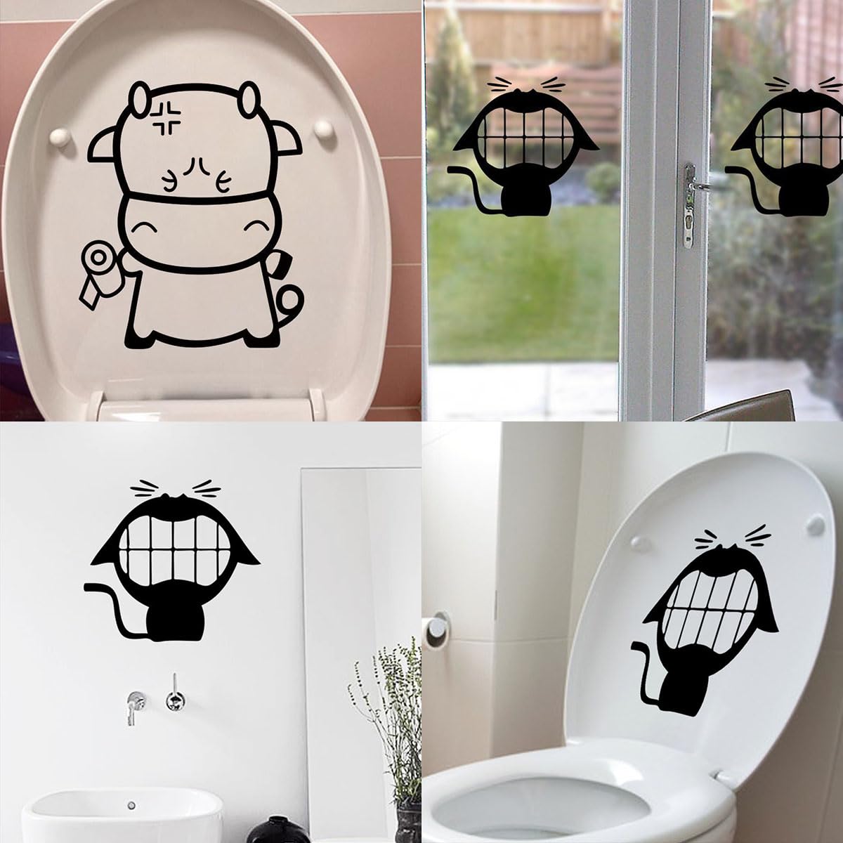 Funny Bathroom Toilet Stickers, Cartoon Black Cat and Calf Design, Removable PVC Decals, 2-Pack, for Bathroom Decor