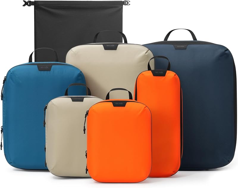 Compression Packing Cubes Ultralight 7PCS Luggage Travel Organizer Bags Set | Fit 24" Checked Luggage | Color-Coded Packing Essentials for Family & Business Trips | Water-Resistant Ripstop Nylon Cubes
