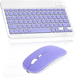 Combo Teclado e Mouse Bluetooth Sem Fio, Ultrafino e Recarregável - Compatível com Tablets Android, iPhone, iPad, Windows Surface e Mais (Roxo)