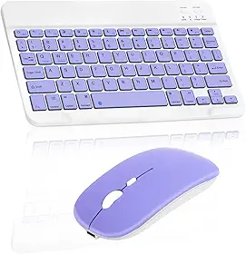 Kit Teclado e Mouse Sem Fio Recarregável ABNT2 Bluetooth + USB 2.4GHz, Teclado Slim Português Brasil com Tecla Ç, Mouse Compacto, Ultrafino, para Notebook, PC, Home Office e Estudo (ABNT2-Roxo)
