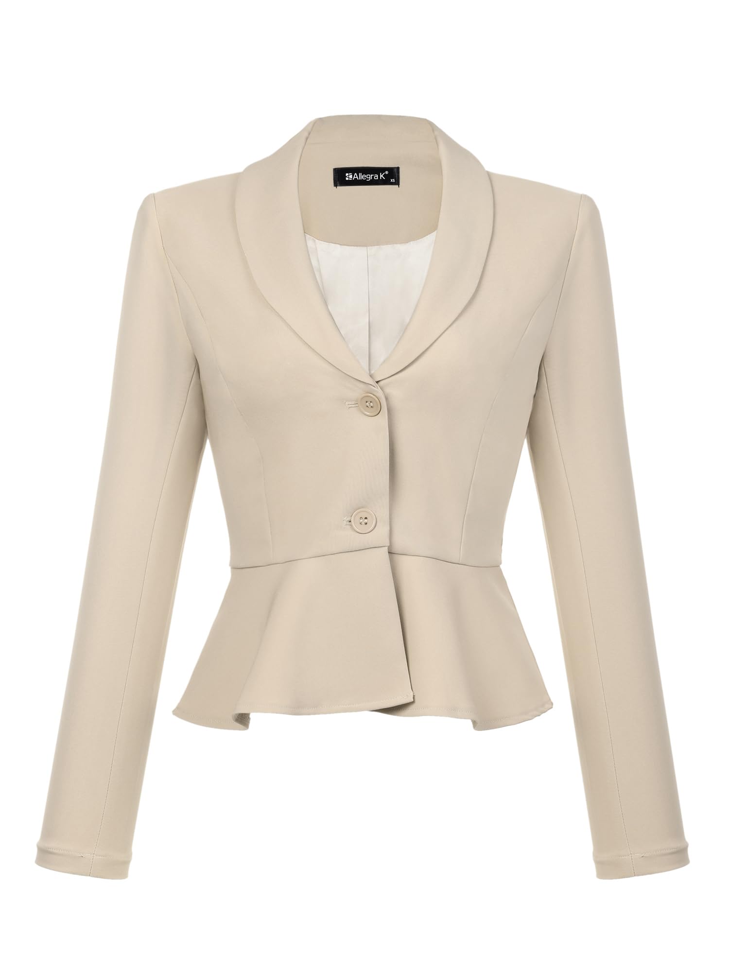 Allegra K Blazer court pour femme, col à revers, manches longues, volants, style péplum, veste de costume de bureau