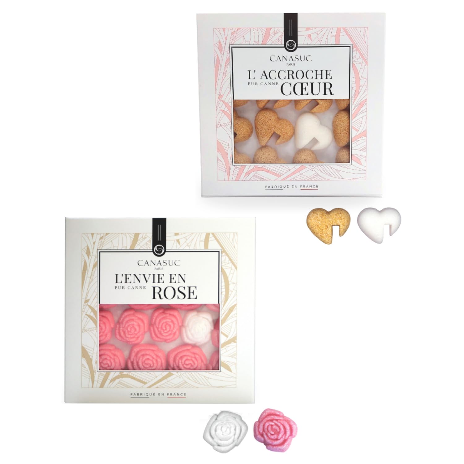 Canasuc | 32 Zollette Zucchero Forma Cuore | 36 Zollette Zucchero Forma di Rosa - 2 x 225 Gr | Zucchero Confezione Regalo | Zucchero Decorativo