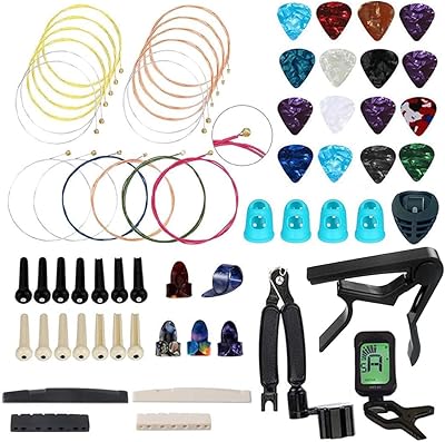66PCS Guitar Accessories Kit, Acoustic Changing Tool, Including Guitar Acoustic Strings, Picks, Capo, String Winder&Cutter, Tuner, Bones, for Players and Beginners