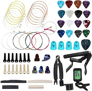 66PCS Guitar Accessories Kit, Acoustic Changing Tool, Including Guitar Acoustic Strings, Picks, Capo, String Winder&Cutter, Tuner, Bones, for Players and Beginners