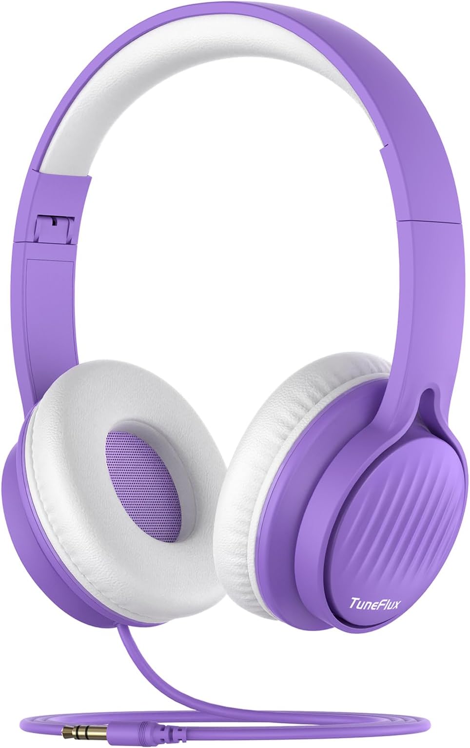 TuneFlux Kids Headphones, Wired Toddler Headphones, 85dB Limited Volume On Ear Headphones, Portable Foldable Design, Stereo Sound Kids Headphones for School/Tablet/Travel-Purple