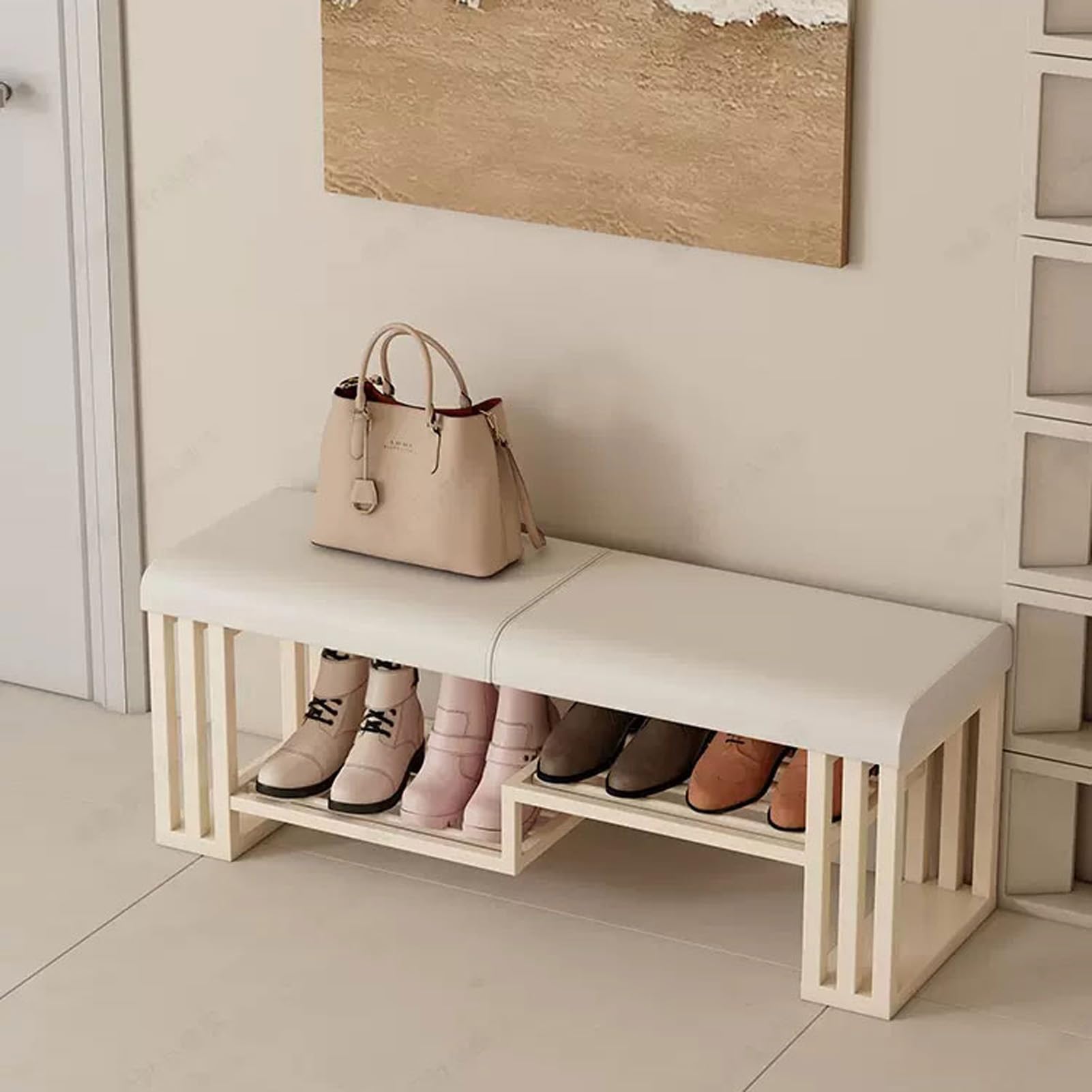 Banc de rangement en cuir premium avec assise haute résistance