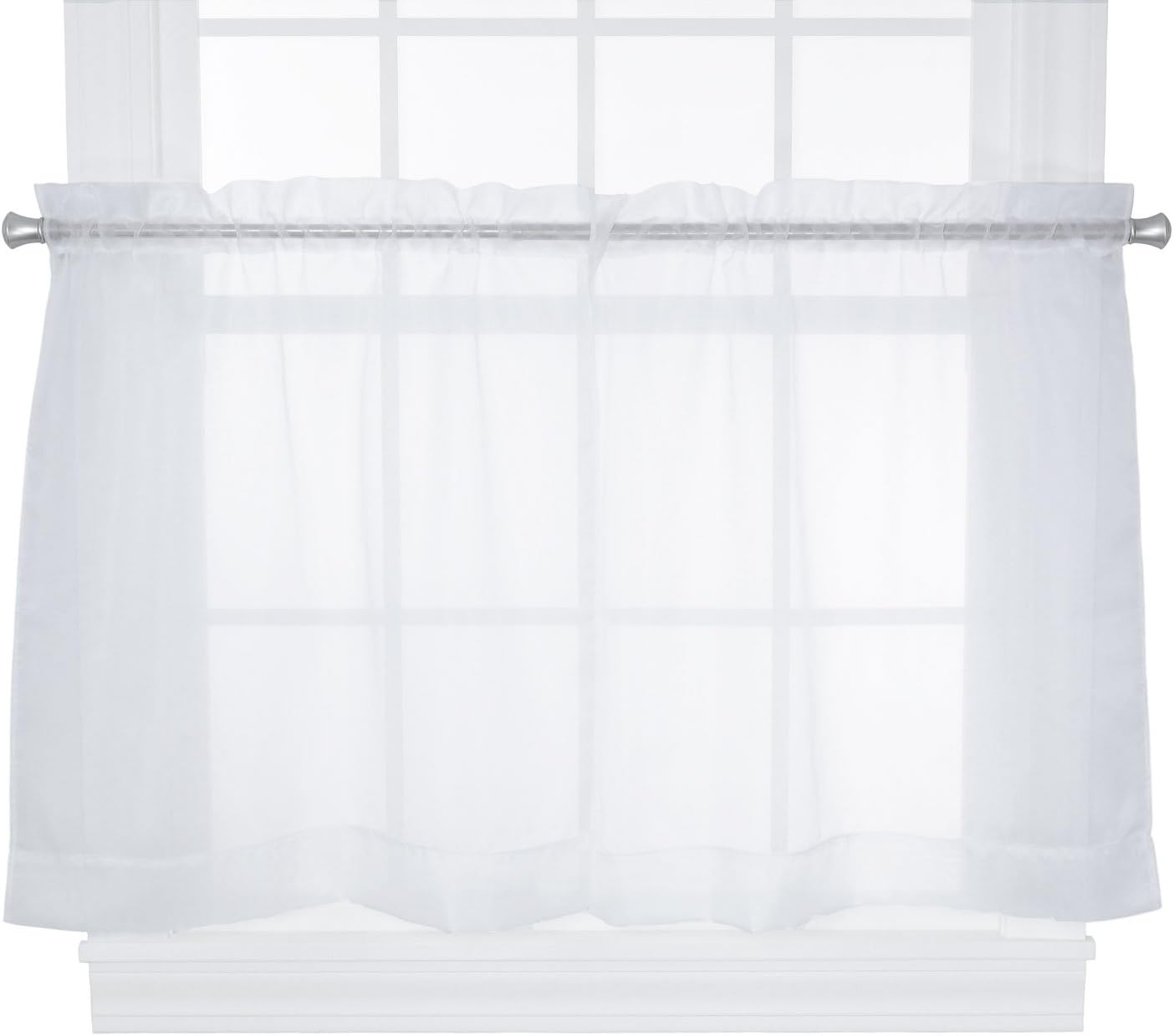 Ellis Curtain Jessica Sheer Tailored Tier Curtains, 54 by 24-Inch, White