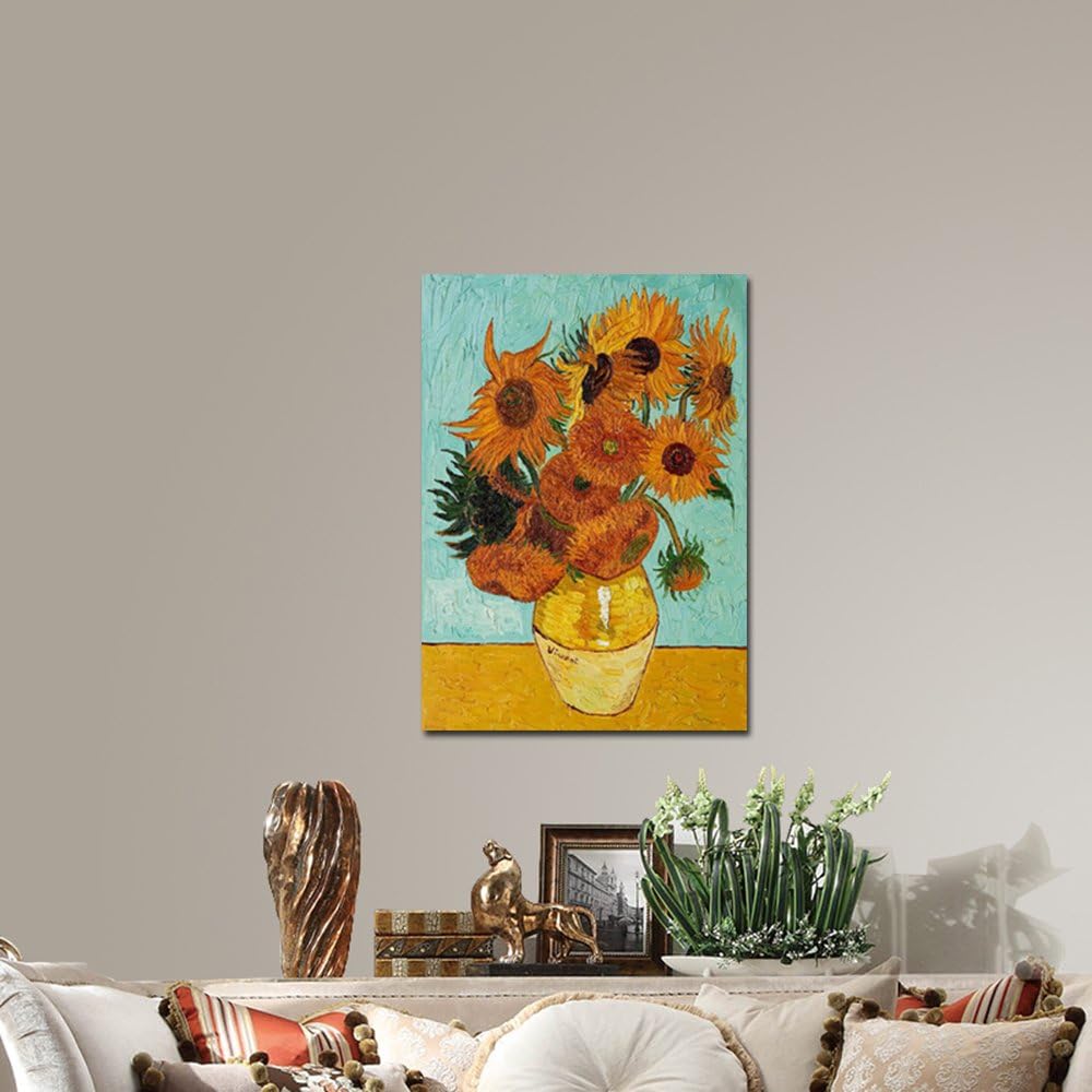 Wieco Art - Girasole di Vincent Van Gogh Riproduzione di dipinti a olio grandi e moderni stampe su tela floreale giclée opere d'arte su tela da parete per camera da letto decorazioni per la casa L