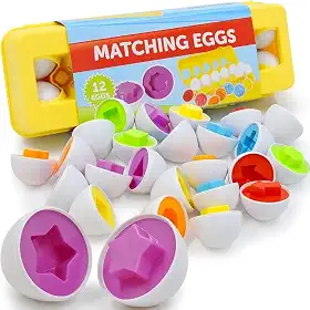 Brinquedo Educativo Montessori Infantil Caixa de Ovos Páscoa De Encaixar Formas Geométricas Cores Sensorial Cordenação Motora (Caixa de Ovos com 12 unidades)
