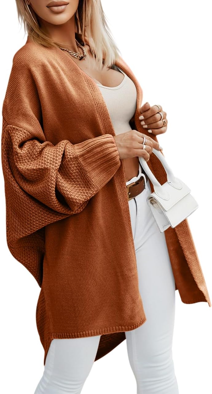Miladusa Oversized Cardigans for Women Fall 2025 Trendy Open Front Batwing Sleeve Long Cardigan Sweaters - Image 2