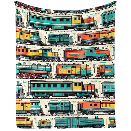 Homieblanket Train Blanket for Boys Girls, Cute Train Themed Design Printed Throw Blankets for Kids Lap, Chair Sofa, Warm Soft Cozy Blanket, 40
