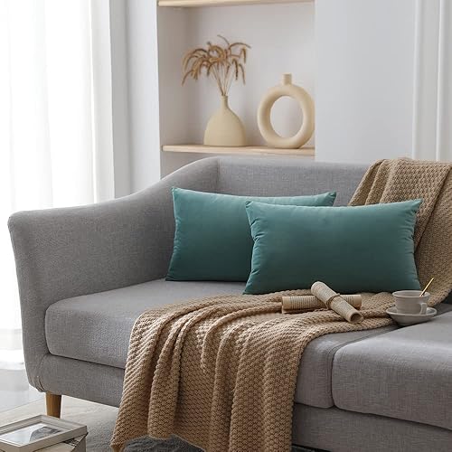 Vista 52 de Juego de 2 fundas de almohada de terciopelo para sofá y cama, 18 x 18 pulgadas, color verde azulado