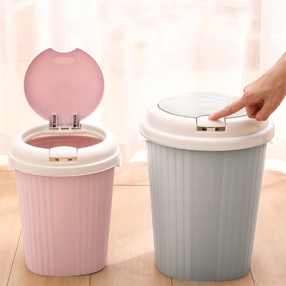 Hemobllo Large Pink Kitchen Trash Can with Press Lid, Push Type Plastic Wastebasket for Home, Office, and Hotel Use, Covered Garbage Bin for Waste Storage and Kitchen Organization