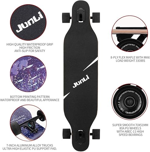 Miniatura 5 de Junli - Patineta Freeride de 41 pulgadas, para skateboarding, estilo libre y pendientes.