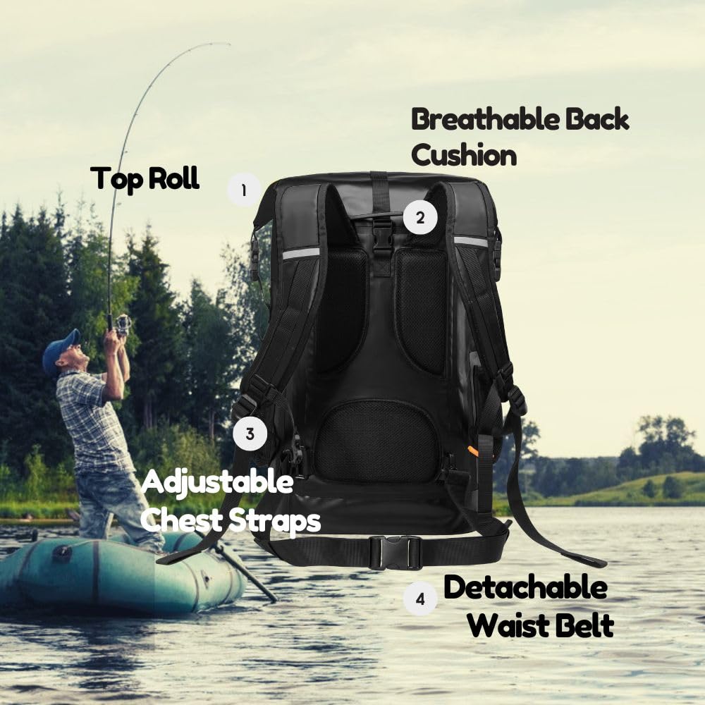 Zaino impermeabile, roll top, galleggiante, da usare all’aperto per kayak, canottaggio, rafting, pesca, campeggio, 55 l, nero