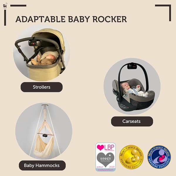 ZAZU Robby Kinderwagenschaukler - Automat. Babywippe, Verstellbare Stärke, 40-Min Timer, Babyschreisensor, USB-C wiederaufladbar, Wasserfest, Universell für Kinderwagen & Buggy (Schwarz.) - 3