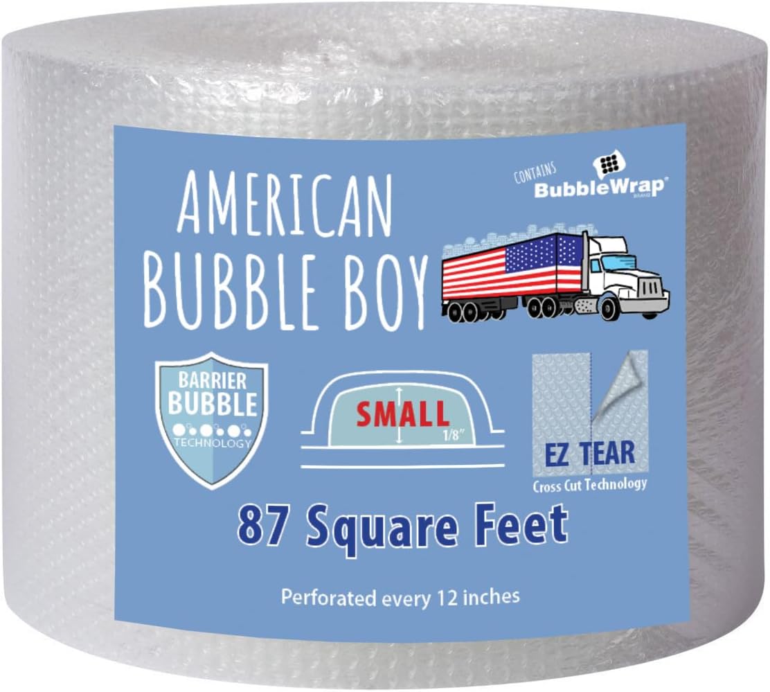 Small Coreless Bubble Pack - 12 inch x 87 ft. Bubble Wrap Shipping Packing Moving Supplies Perforated Every 12” for Packing and Moving - American Bubble Boy
