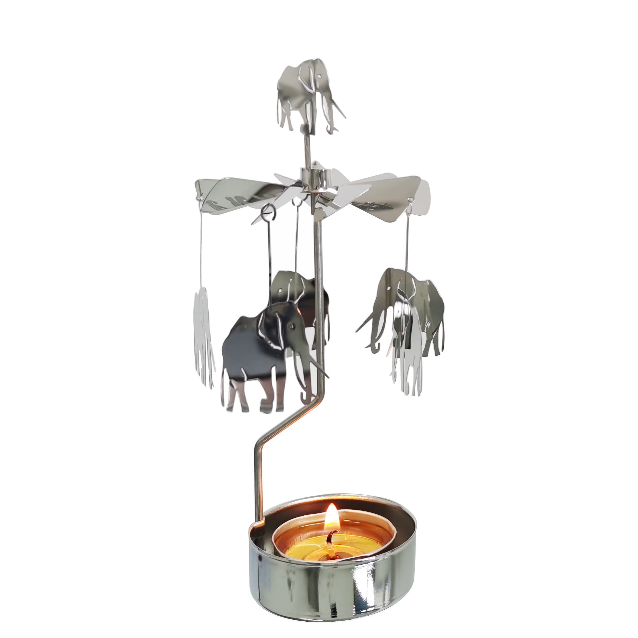 kingneroRotary Candle Holder Spinning Candleholder Tea Light Candle Powered Carousel Small Gift (Elephant)