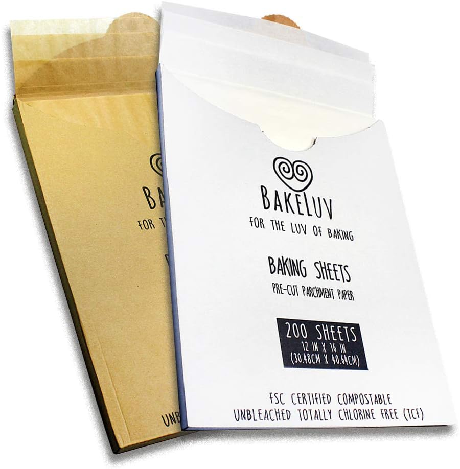 BAKELUV White Parchment Paper Sheets 12x16” | 200 Pack | Precut Parchment Sheets for Baking, Baking Paper Sheets, Unbleached Baking Parchment Paper, Cookie Baking Sheets, Half Sheet Liners, Oven Paper