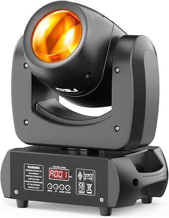 U`King 120W Moving Head DJ Lights with Rotating 8 Gobos 18-Facet Prism 7 Color LED Beam Spotlight by Sound Activated and DMX Control for Stage Lighting Wedding Church Live Show