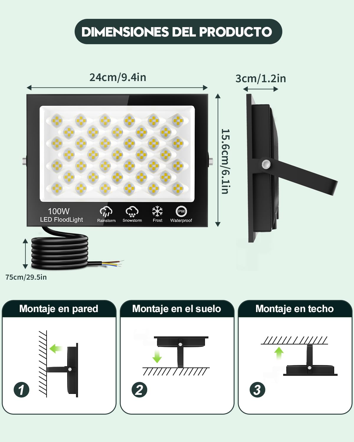 Sararoom Focos Proyector Floodligh de Seguridad - 10Pcs 100W 6500K Blanco Frío Foco LED Exterior y Interior
